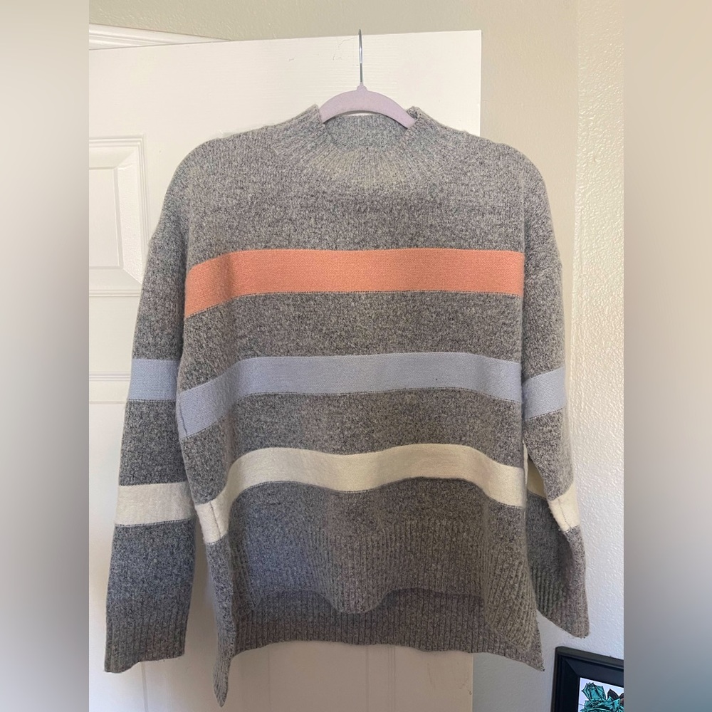 Hummingbird soft grey striped mock neck sweater
